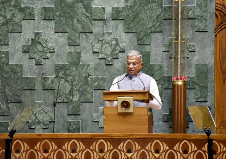 New Delhi: Rajya Sabha Deputy Chairman Harivansh Narayan Singh addresses during the inauguration of the new Parliament building, in New Delhi, on Sunday, May 28, 2023. (Photo: IANS/PIB)