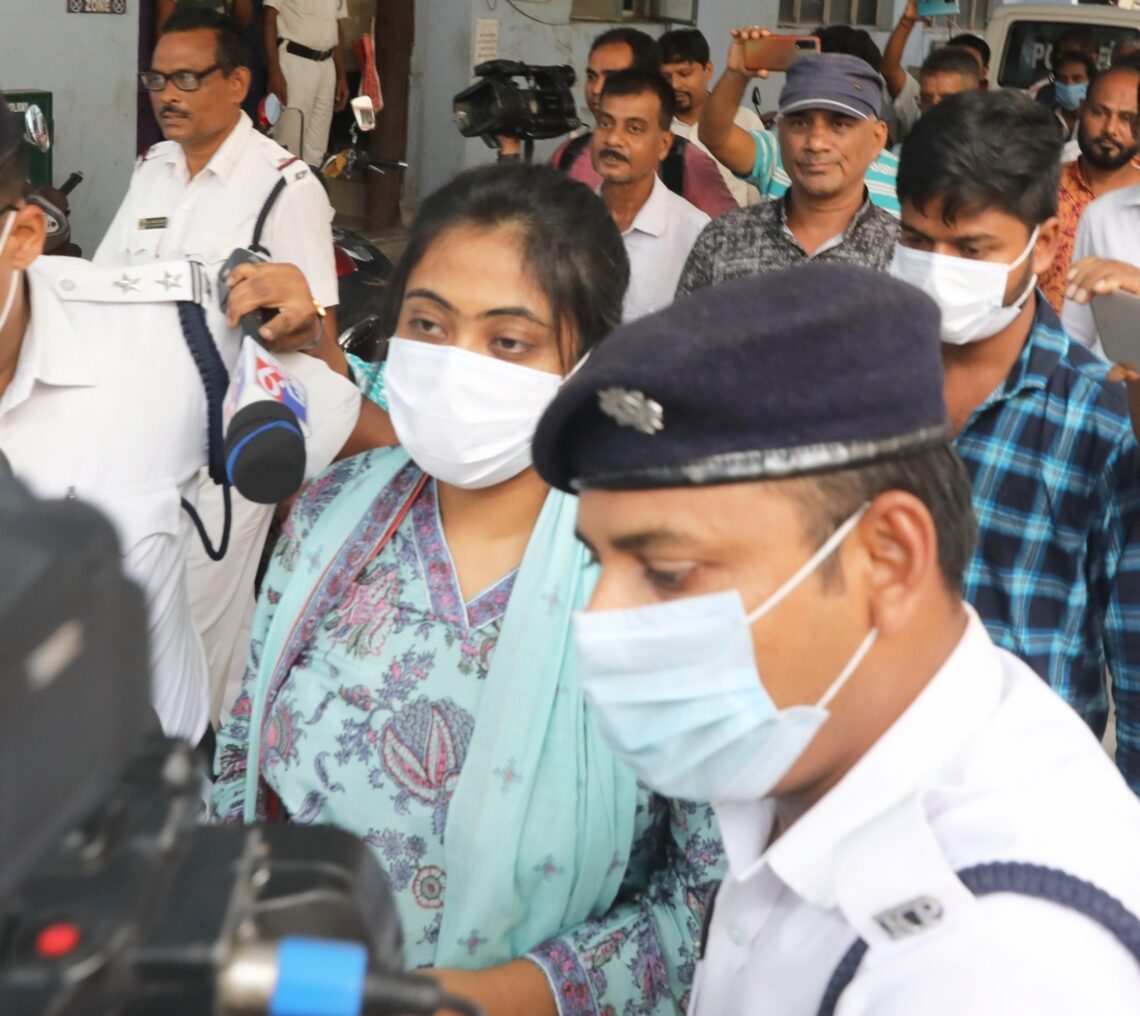 Kolkata: Arrested TMC leader Anubrata Mondal's daughter, Sukanya Mondal arrives at Calcutta High Court in Kolkata on Thursday, Aug 18, 2022. She's appearing in connection with a petition filed alleging she was recruited as a teacher without clearing TET exam. (Photo: Kuntal Chakrabarty/IANS)