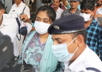 Kolkata: Arrested TMC leader Anubrata Mondal's daughter, Sukanya Mondal arrives at Calcutta High Court in Kolkata on Thursday, Aug 18, 2022. She's appearing in connection with a petition filed alleging she was recruited as a teacher without clearing TET exam. (Photo: Kuntal Chakrabarty/IANS)