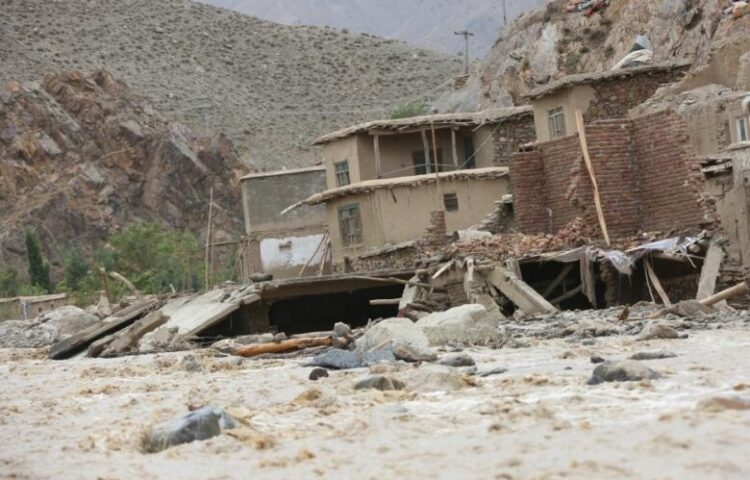 Photo taken on Aug. 15, 2022 shows a building demolished by the flood in Parwan province, Afghanistan. (Photo by Saifurahman Safi/Xinhua/IANS)