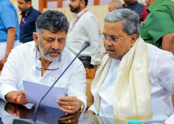 Bengaluru: Chief Minister of Karnataka Siddaramaiah with DCM DK Shivakumar and other party MLAs, MPs, MLCs during an all party meeting on Cauvery and Mahadayi water disputes at Vidhana Soudha, in Bengaluru on Wednesday August 23, 2023. (Photo: IANS)
