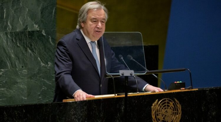 UN Secretary-General Antonio Guterres addresses the opening of the 67th session of the UN Commission on the Status of Women at the UN headquarters in New York, on March 6, 2023. (Manuel ElÃ­as/UN Photo/Handout via Xinhua/IANS)