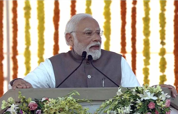 Surat: Prime Minister Narendra Modi speaks during the inauguration of Surat Diamond Bourse, in Surat, Sunday, Dec. 17, 2023.(IANS/Video Grab)