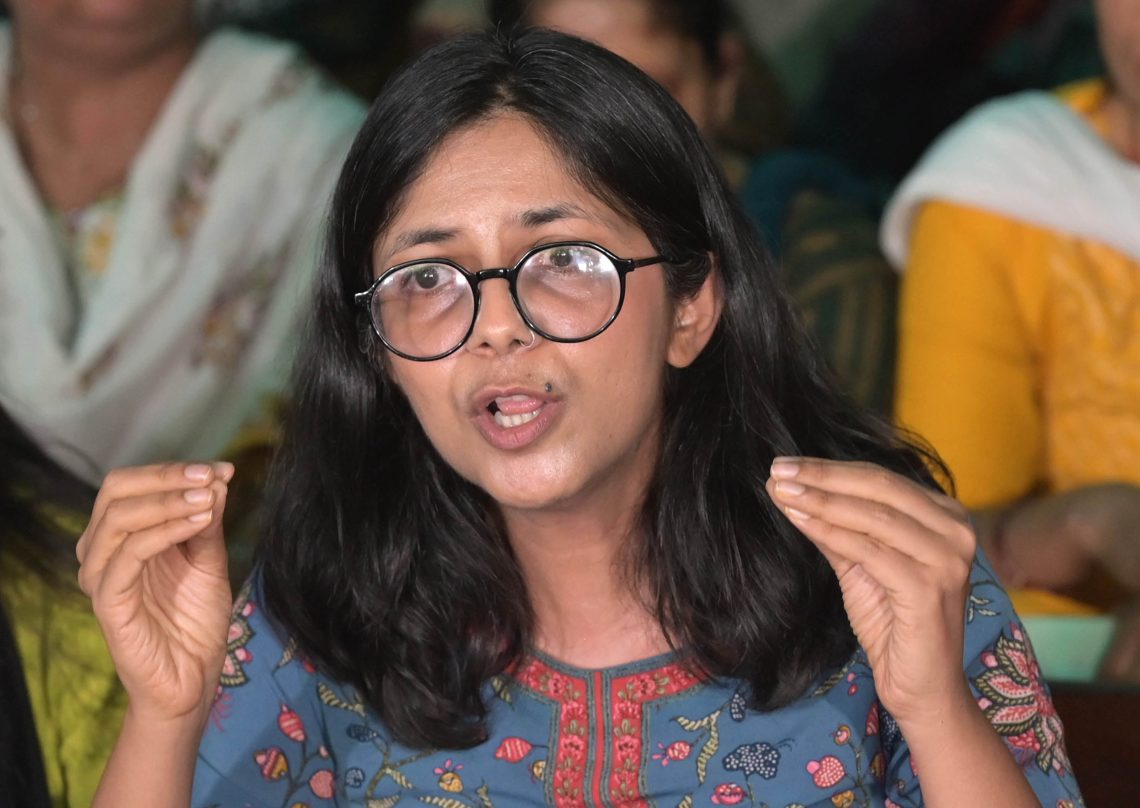 New Delhi: AAP Rajya Sabha MP and former DCW President Swati Maliwal addresses a press conference, in New Delhi,Thursday, May 02, 2024.(IANS)