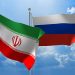 Flags from Iran and Russia flying side by side for important talks.
