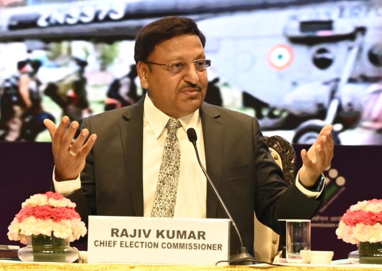 New Delhi: Chief Election Commissioner of India Rajiv Kumar addresses a press conference, in New Delhi, Monday, June 3, 2024.(IANS/Wasim Sarvar)