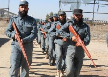 Afghan police personnel attend a graduation ceremony at a police training center in Jalalabad city, Nangarhar province, Afghanistan, Jan. 26, 2022. (Photo by Hamidullah/Xinhua/IANS)