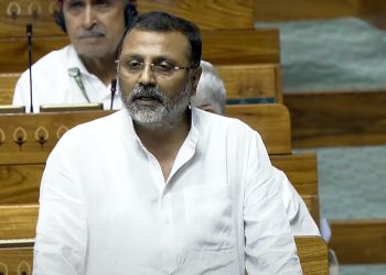 New Delhi : BJP MP Nishikant Dubey speaks during the ongoing session of the 18th Lok Sabha at Parliament House in New Delhi on Tuesday, July 02, 2024. (Photo: IANS/Sansad TV)