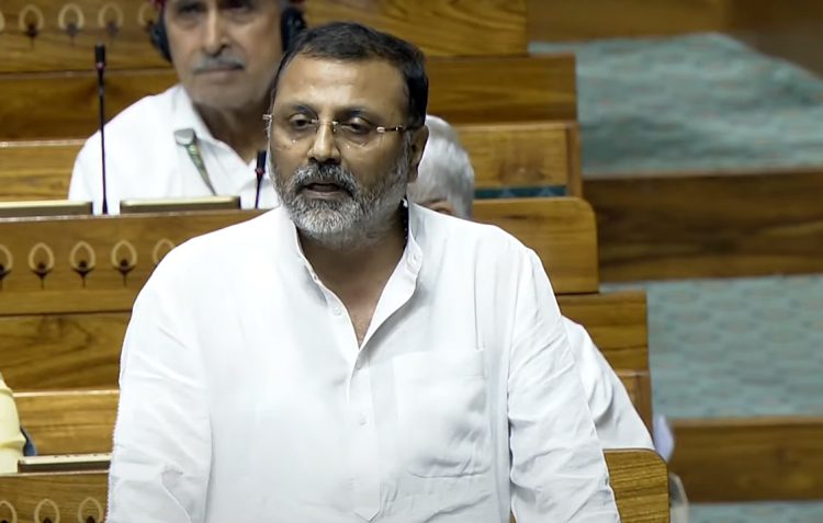 New Delhi : BJP MP Nishikant Dubey speaks during the ongoing session of the 18th Lok Sabha at Parliament House in New Delhi on Tuesday, July 02, 2024. (Photo: IANS/Sansad TV)