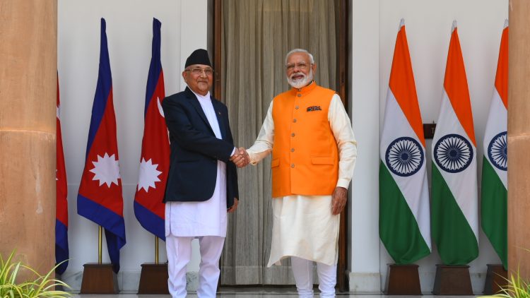 New Delhi: Prime Minister Narendra Modi meets Nepal Prime Minister K.P. Sharma Oli at Hyderabad House in New Delhi, on May 31, 2019. (Photo: IANS/MEA)