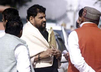 New Delhi: Lok Sabha MP Brij Bhushan Sharan Singh  at Parliament House complex during the Budget session, in New Delhi, Thursday, Feb. 8, 2024.(IANS/Qamar Sibtain)