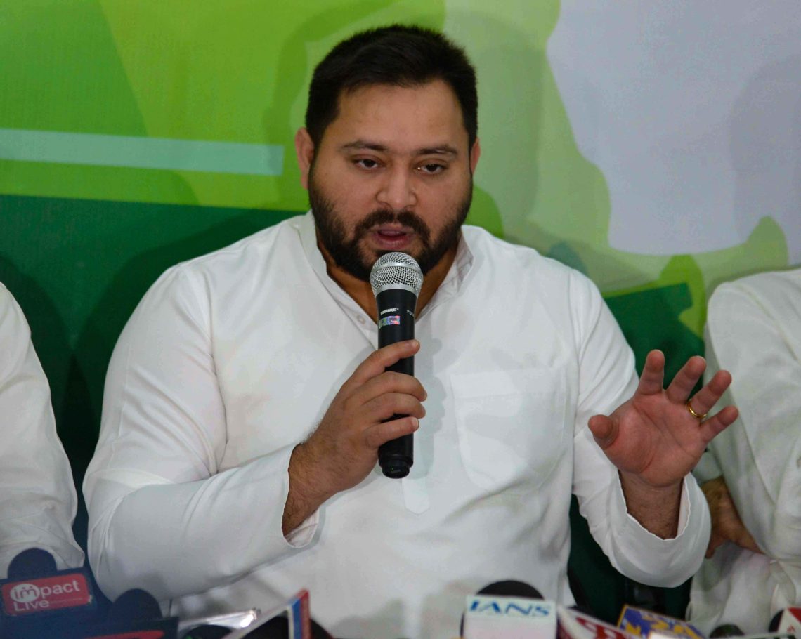 Patna: Former Deputy Chief Minister of Bihar Tejaswi Yadav addresses a press conference in Patna on Friday August 02, 2024.(Photo: IANS)