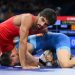 Paris: India's Aman Sehrawat and North Macedonia's Vladimir Egorov compete in the round of 16 of the men's freestyle 57kg wrestling match at Champ-de-Mars Arena, during the 2024 Summer Olympics in Paris, France on Thursday, August 08, 2024.(IANS/Biplab Banerjee)