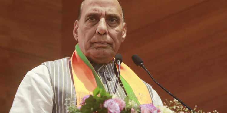 New Delhi: Defence Minister Rajnath Singh addresses the launch of the BJP's National Membership Drive programme at the party headquarters in New Delhi on Monday, September 02, 2024. (Photo: IANS/Qamar Sibtain)