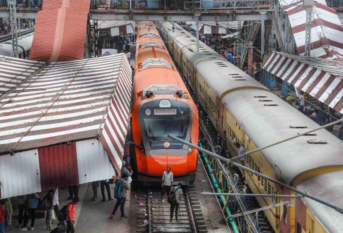 Patna: The Vande Bharat Express during its trial run at Patna Railway Station on Tuesday September 10, 2024. (Photo: IANS)