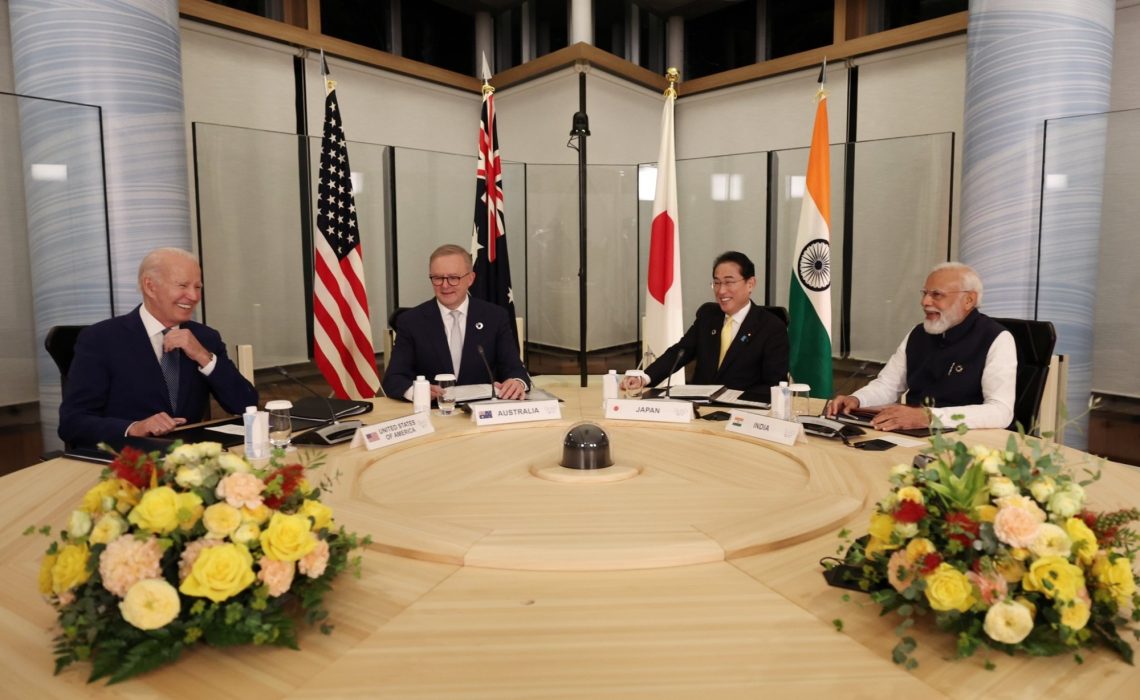 Hiroshima : Prime Minister Narendra Modi, US President Joe Biden, Japan's Prime Minister Fumio Kishida and Australia Prime Minister Anthony Albanese during Quad Leaders' meeting on the sidelines of the G7 Summit in Hiroshima, Saturday, May 20, 2023. (Photo: IANS/PIB)