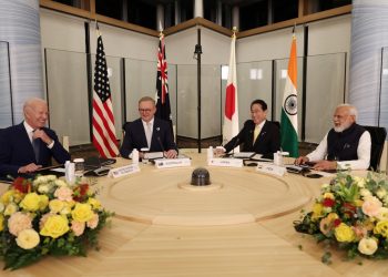 Hiroshima : Prime Minister Narendra Modi, US President Joe Biden, Japan's Prime Minister Fumio Kishida and Australia Prime Minister Anthony Albanese during Quad Leaders' meeting on the sidelines of the G7 Summit in Hiroshima, Saturday, May 20, 2023. (Photo: IANS/PIB)