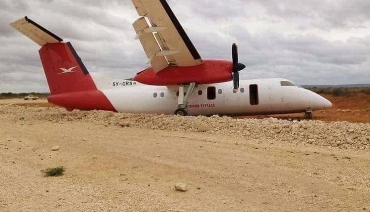 Wreckage of Skyward flight from Nairobi crash-landed at Burahache military camp, Elwak, Gedo region in Somalia, near the border with Kenya, on July 21, 2021. (Xinhua)