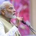 New Delhi: Prime Minister Narendra Modi speaks at the launch and foundation stone laying ceremony of various projects during the 10th anniversary of the Swachh Bharat Mission at Vigyan Bhavan in New Delhi. (Photo: IANS)