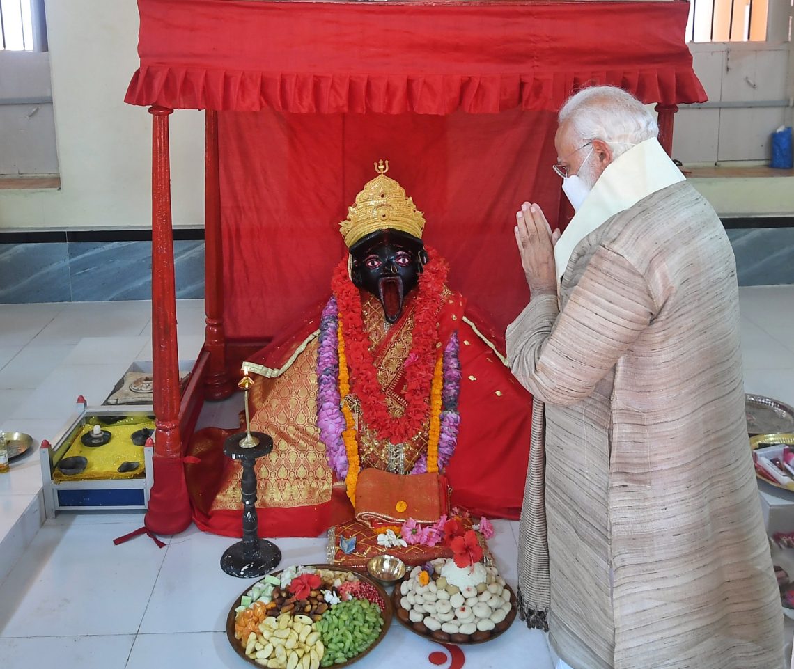 The Prime Minister, Shri Narendra Modi performing Pooja at the Jeshoreshwari Kali Temple, in Satkhira, Bangladesh on March 27, 2021.