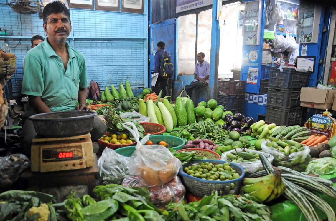 Kolkata: A vegetable vendor waits for customers at a vegetable market in Kolkata on Monday, July 03, 2023. (Photo: IANS/Kuntal Chakrabarty)