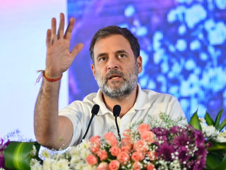 Hyderabad: Congress MP Rahul Gandhi addresses at a state-level consultation on the caste census at the Gandhian Ideology Centre in Bowenpally, Hyderabad on Tuesday, November 5, 2024. (Photo: IANS)