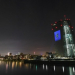 The headquarters of the European Central Bank illuminated to celebrate the 20th anniversary of Euro banknotes and coins in Frankfurt, Germany. (Xinhua/Lu Yang/IANS)