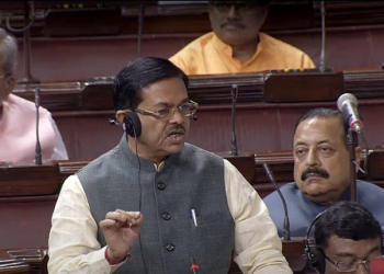 New Delhi: Union MoS for Development of North Eastern Region B. L. Verma speaks in the Rajya Sabha during the Monsoon session of Parliament, in New Delhi, on Thursday, August 03, 2023. (Photo: IANS/SANSAD TV/Video Grab)