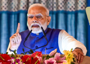 Khajuraho: Prime Minister Narendra Modi addresses the inauguration and foundation stone-laying event for multiple development projects in Khajuraho, Madhya Pradesh, on Wednesday, December 25, 2024. (IANS)