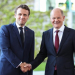 German Chancellor Olaf Scholz (R) shakes hands with visiting French President Emmanuel Macron at the German Chancellery in Berlin, capital of Germany, May 9, 2022. (Xinhua/Shan Yuqi/IANS)