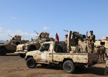 Soldiers of the Southern Transitional Council are seen on the top of their military vehicles on Dec. 13, 2020, in the Southern province of Abyan, Yemen. (Xinhua)