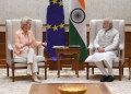 New Delhi: Prime Minister Narendra Modi holds talks with European Commission president Ursula von der Leyen, in New Delhi on Monday, Apr. 25, 2022. (Photo: Twitter)