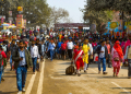 Prayagraj: Pilgrims walk towards the railway station in Prayagraj on Wednesday, February 5, 2025. (Photo: IANS)