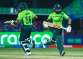 Karachi: Pakistan's Saud Shakeel and Babar Azam run between the wickets during the ICC Champions Trophy cricket match between New Zealand and Pakistan at National Bank Stadium in Karachi, Pakistan, on Wednesday, February 19, 2025. (Photo: IANS)