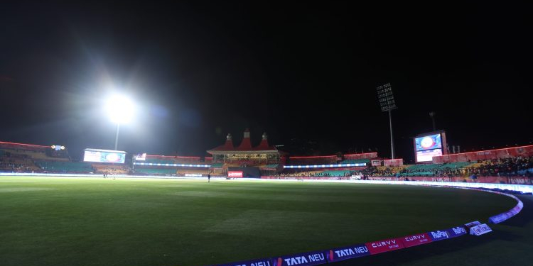 Dharamshala: Spectators leave the stands after authorities evacuated the stadium during the Indian Premier League cricket match between Punjab Kings and Delhi Capitals at Himachal Pradesh Cricket Association Stadium in Dharamshala, India, Thursday, May 8, 2025.(IANS)
