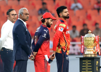 New Chandigarh: Punjab Kings captain Shreyas Iyer and Royal Challengers Bengaluru captain Rajat Patidar during the toss ahead of their Indian Premier League 2025 (IPL) match at New PCA Stadium in New Chandigarh on Thursday, May 29, 2025. (Photo: IANS)