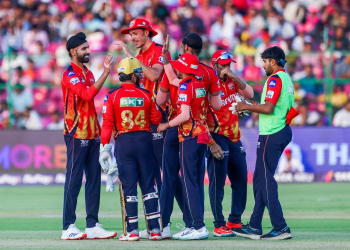 Jaipur: Punjab Kings' Harpreet Brar celebrates after dismissing Rajasthan Royals' Riyan Parag during the Indian Premier League (IPL) match between Rajasthan Royals and Punjab Kings at Sawai Mansingh Stadium in Jaipur, Sunday, May 18, 2025. (Photo: IANS)