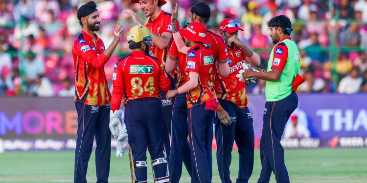 Jaipur: Punjab Kings' Harpreet Brar celebrates after dismissing Rajasthan Royals' Riyan Parag during the Indian Premier League (IPL) match between Rajasthan Royals and Punjab Kings at Sawai Mansingh Stadium in Jaipur, Sunday, May 18, 2025. (Photo: IANS)