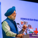 New Delhi: Union Petroleum Minister Hardeep Puri speaks during the Ayushman Vay Vandana Yojana distribution program at Thyagraj Stadium in New Delhi, Monday, April 28, 2025 (Photo: IANS/Prem Nath Pandey)