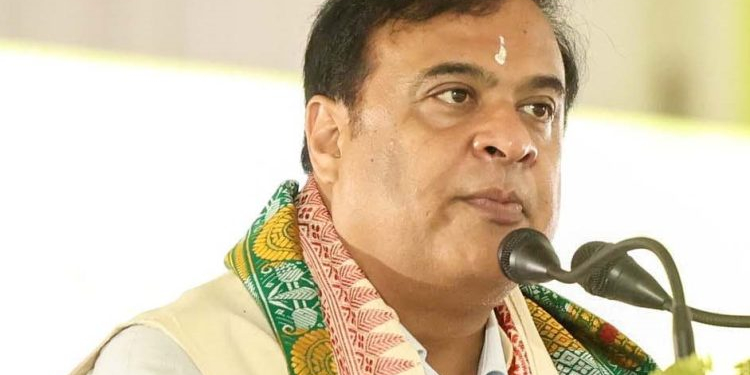 Tamulpur: Assam Chief Minister Himanta Biswa Sarma addresses during the 32nd Annual Session of All Bathou Mahasabha at Pathalikuchi, Tamulpur, Assam, on Sunday, April 06, 2025. (Photo: IANS)