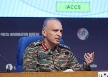New Delhi: Lieutenant General Rajiv Ghai speaks during a press briefing on 'Operation Sindoor' in New Delhi, Monday, May 12, 2025. (Photo: IANS/Prem Nath Pandey)
