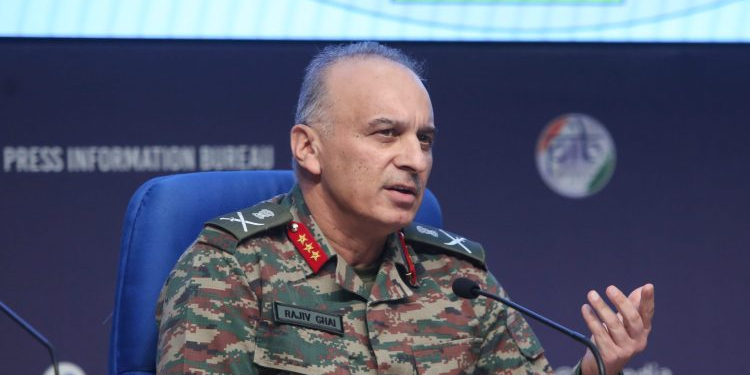 New Delhi: Lieutenant General Rajiv Ghai speaks during a press briefing on 'Operation Sindoor' in New Delhi, Monday, May 12, 2025. (Photo: IANS/Prem Nath Pandey)