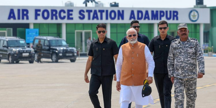 Jalandhar: Prime Minister Narendra Modi arrives at Adampur Air Base, in Jalandhar, Tuesday, May 13, 2025. (Photo: IANS)