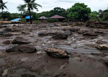 Photo taken on April 4, 2021 shows the damage of flash flood and landslide in East Nusa Tenggara, Indonesia. (BNPB/Handout via Xinhua)
