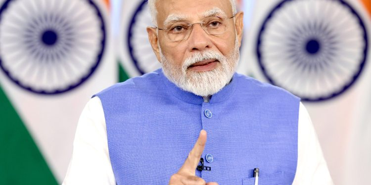 New Delhi: Prime Minister Narendra Modi addresses the inauguration of the Khelo India Youth Games 2025 via video conferencing, in New Delhi on Sunday, May 4, 2025. The event is being hosted in Bihar for the first time. (IANS)