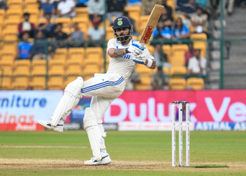 Bengaluru: India's Virat Kohli plays a shot during day three of the first cricket test match between India and New Zealand at the M.Chinnaswamy Stadium in Bengaluru on Friday, October 18, 2024. (Photo: IANS/Dhananjay Yadav)