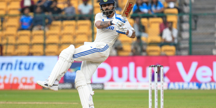 Bengaluru: India's Virat Kohli plays a shot during day three of the first cricket test match between India and New Zealand at the M.Chinnaswamy Stadium in Bengaluru on Friday, October 18, 2024. (Photo: IANS/Dhananjay Yadav)