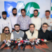 Srinagar: Jammu and Kashmir People's Conference President and MLA Handwara, Sajad Lone, along with other leaders, addresses a press conference in Srinagar on Monday, June 30, 2025. (Photo: IANS)