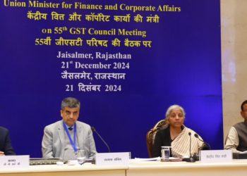 Jaisalmer: Union Finance Minister Nirmala Sitharaman addresses a press conference during the 55th meeting of the GST Council in Jaisalmer, Rajasthan, on Saturday, December 21, 2024. (Photo: IANS)