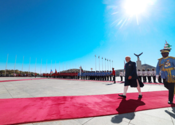 PM receives ceremonial welcome and guard of honour at State House in Windhoek, Namibia on July 09, 2025.